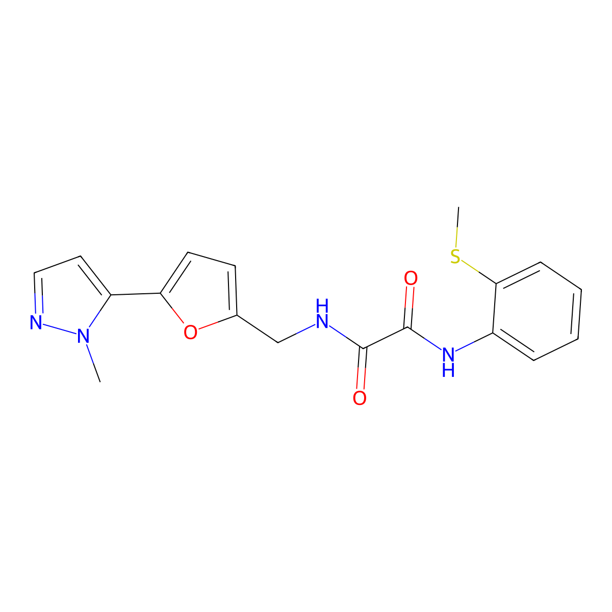 N-{[5-(1-methyl-1H-pyrazol-5-yl)furan-2-yl]methyl}-N'-[2-(methylsulfanyl)phenyl]ethanediamide molecular structure, CAS 2415489-17-5