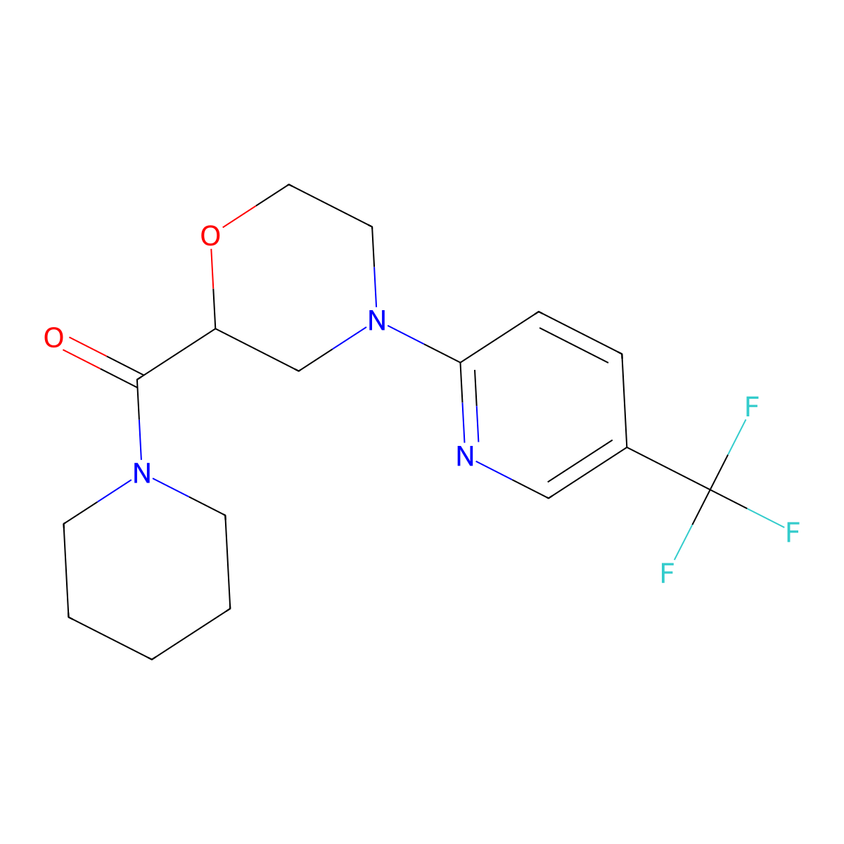 2-(Piperidine-1-carbonyl)-4-[5-(trifluoromethyl)pyridin-2-yl]morpholine molecular structure, CAS 2415489-21-1