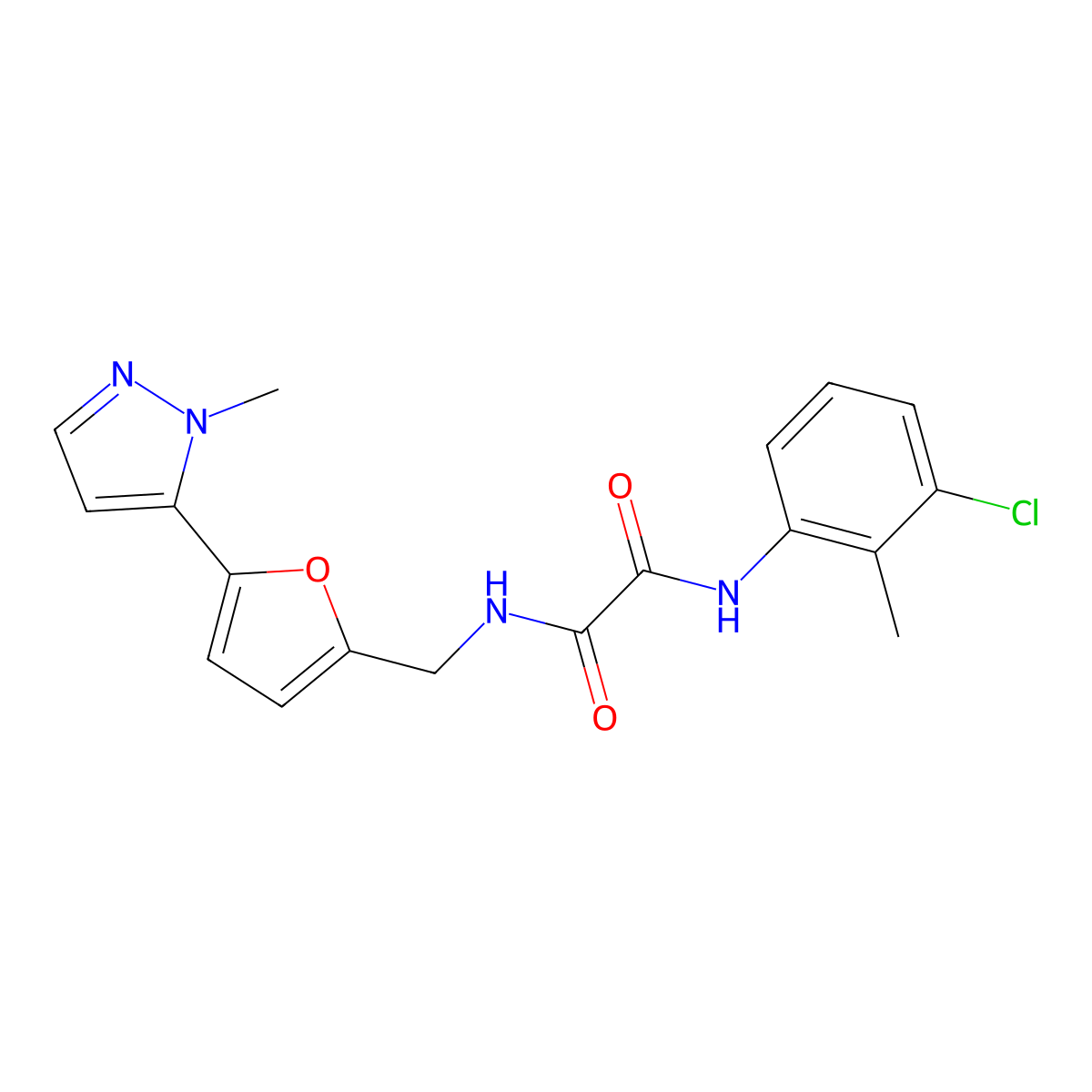 N'-(3-chloro-2-methylphenyl)-N-{[5-(1-methyl-1H-pyrazol-5-yl)furan-2-yl]methyl}ethanediamide molecular structure, CAS 2415489-22-2