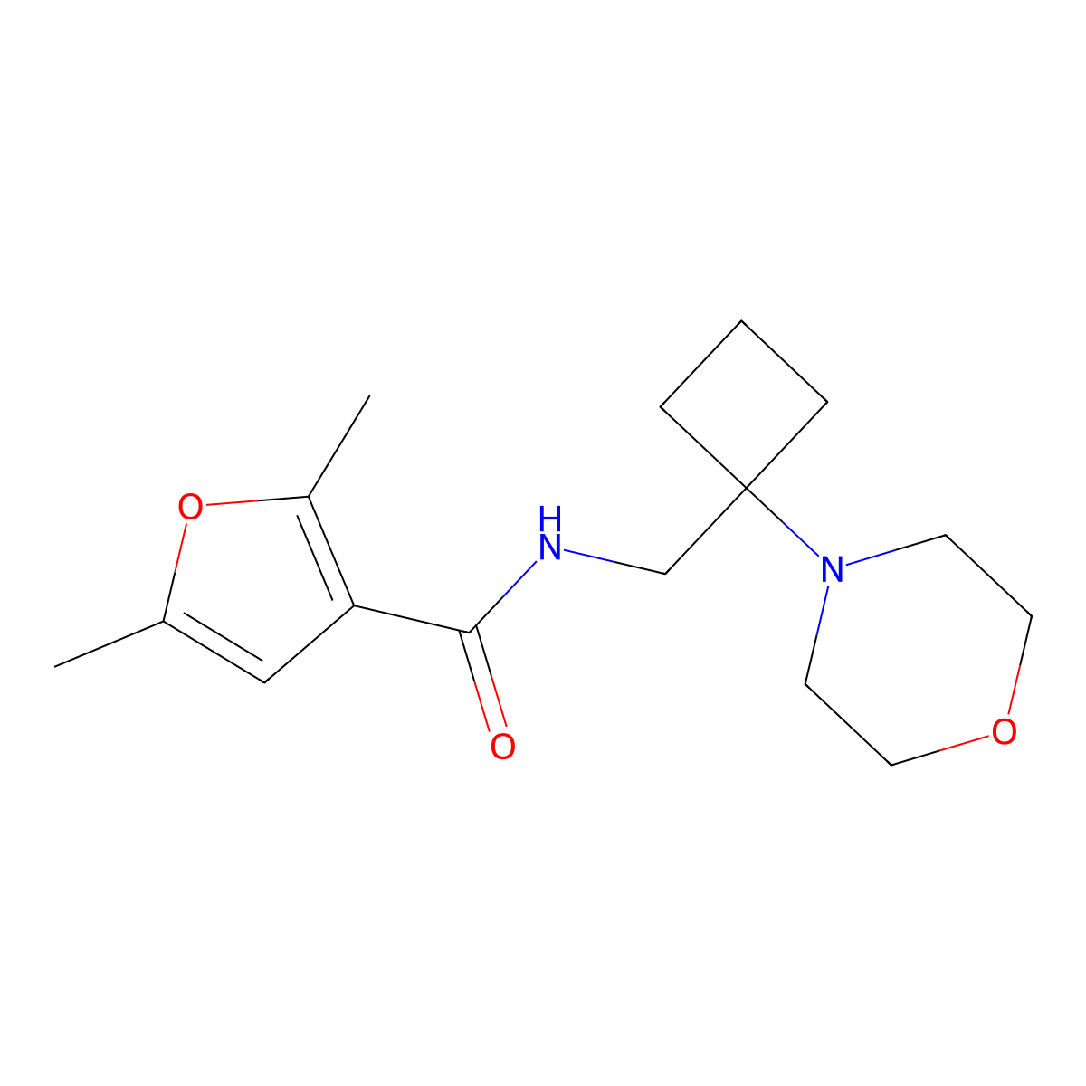 2,5-dimethyl-N-{[1-(morpholin-4-yl)cyclobutyl]methyl}furan-3-carboxamide molecular structure, CAS 2415489-26-6