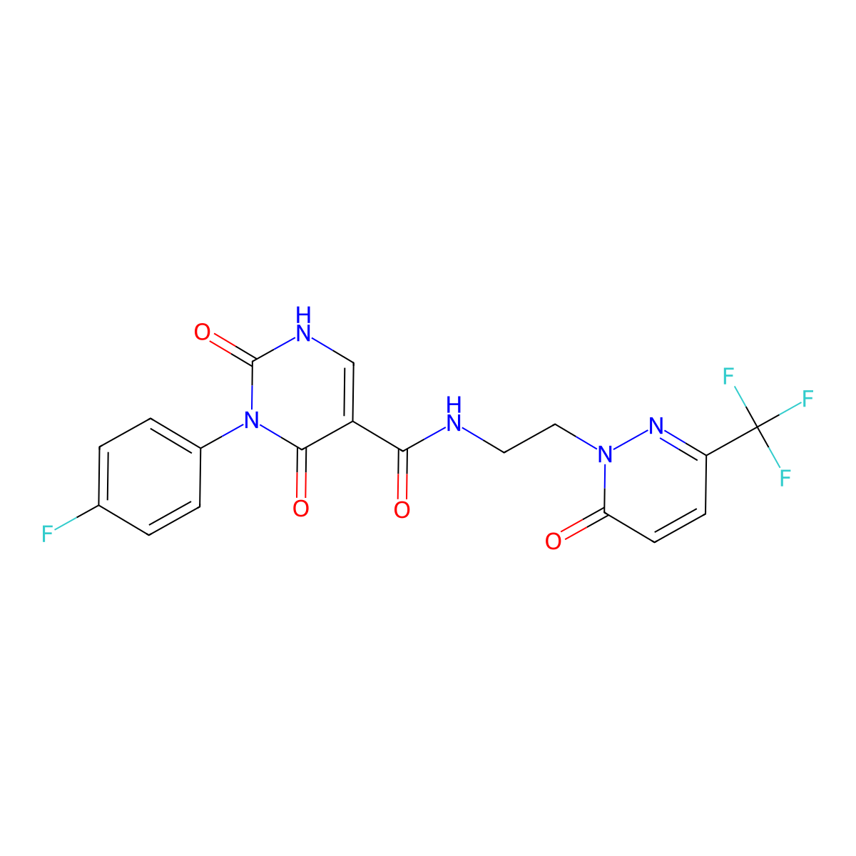 3-(4-fluorophenyl)-2,4-dioxo-N-{2-[6-oxo-3-(trifluoromethyl)-1,6-dihydropyridazin-1-yl]ethyl}-1,2,3,4-tetrahydropyrimidine-5-carboxamide molecular structure, CAS 2415489-27-7