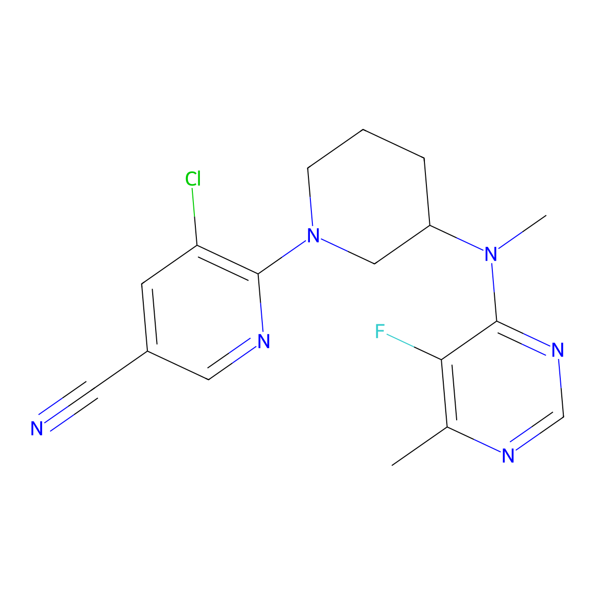 5-Chloro-6-[3-[(5-fluoro-6-methylpyrimidin-4-yl)-methylamino]piperidin-1-yl]pyridine-3-carbonitrile molecular structure, CAS 2415489-31-3