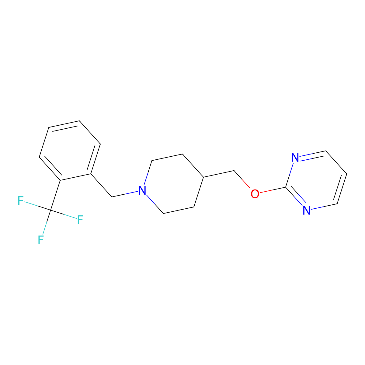 2-[(1-{[2-(Trifluoromethyl)phenyl]methyl}piperidin-4-yl)methoxy]pyrimidine molecular structure, CAS 2415489-36-8