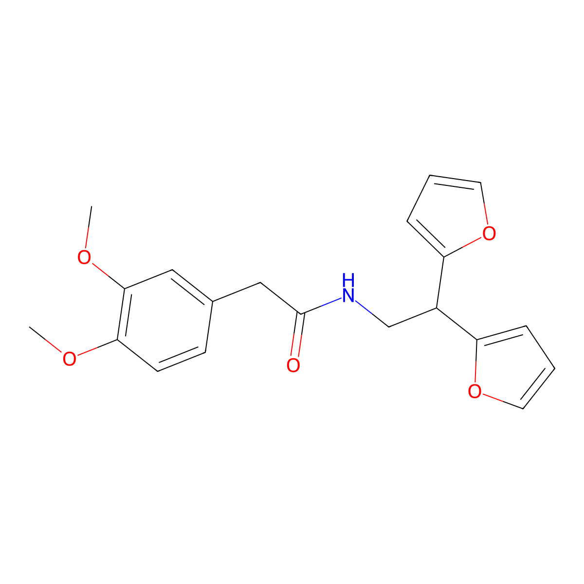 N-[2,2-Bis(furan-2-yl)ethyl]-2-(3,4-dimethoxyphenyl)acetamide molecular structure, CAS 2415489-37-9