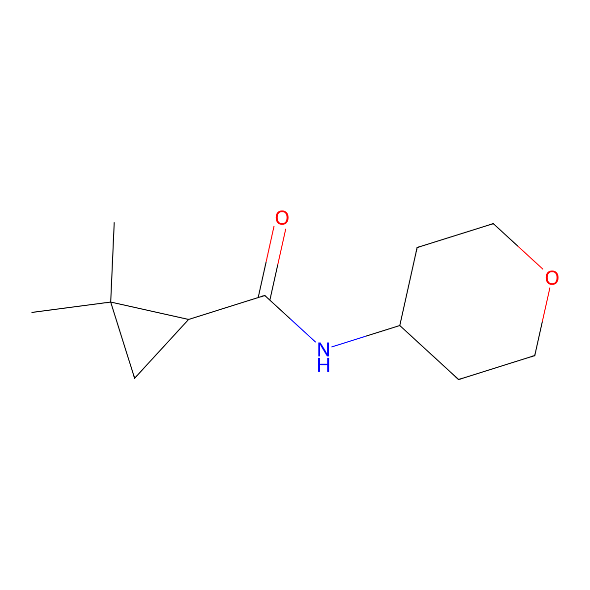 2,2-dimethyl-N-(oxan-4-yl)cyclopropane-1-carboxamide molecular structure, CAS 2415489-38-0