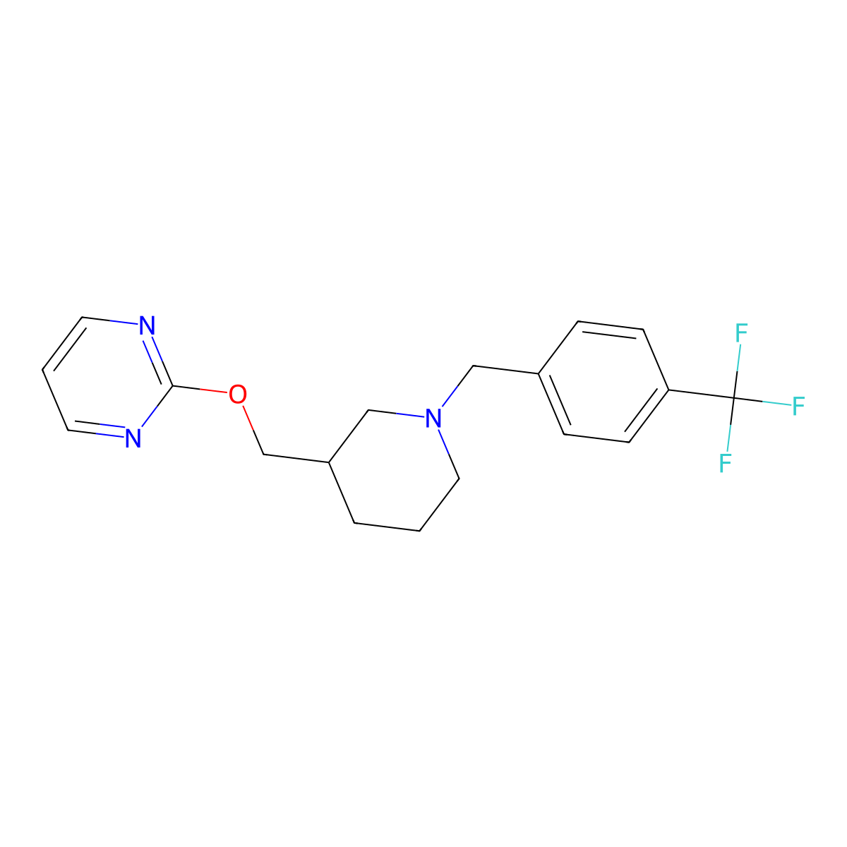 2-[(1-{[4-(Trifluoromethyl)phenyl]methyl}piperidin-3-yl)methoxy]pyrimidine molecular structure, CAS 2415489-41-5