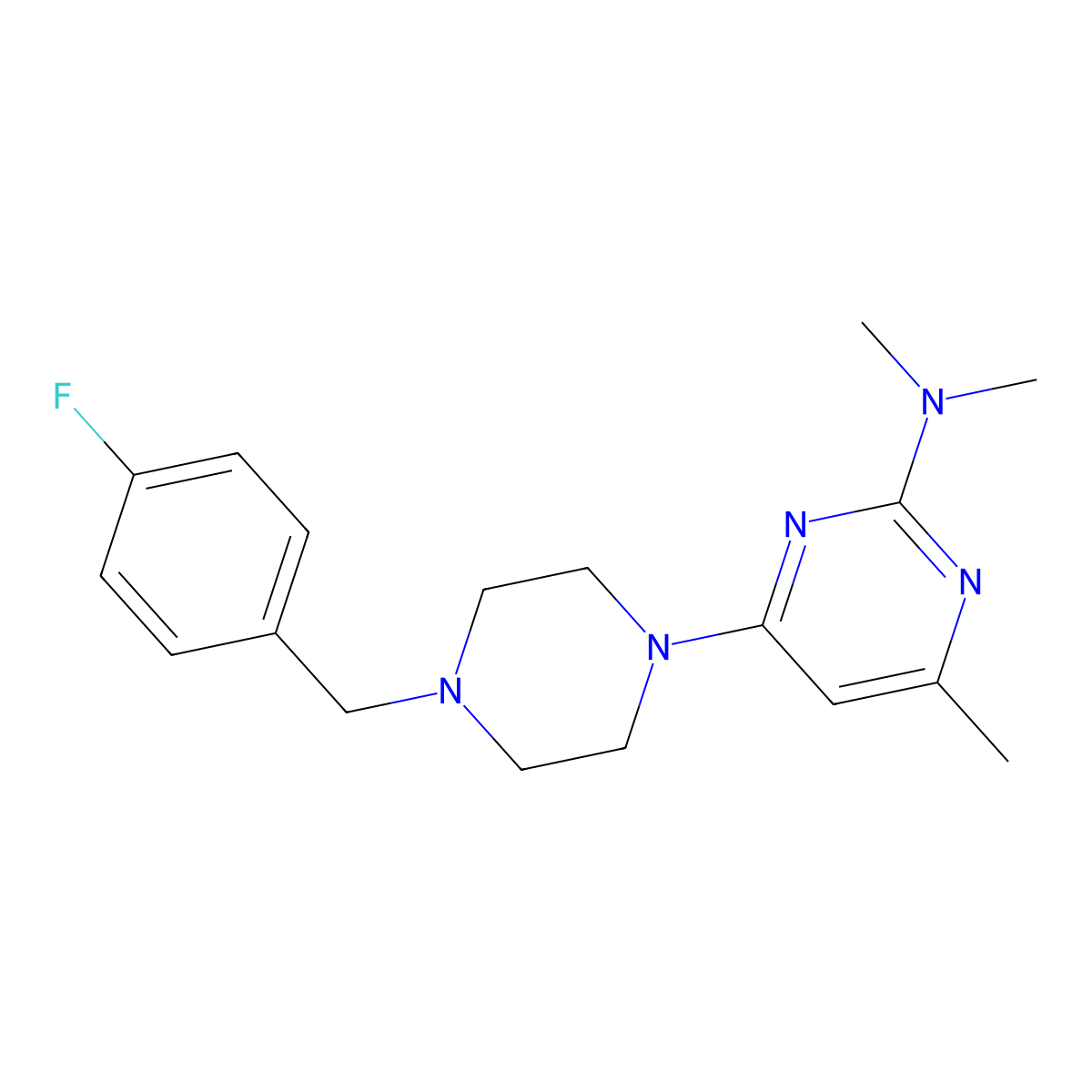 4-{4-[(4-fluorophenyl)methyl]piperazin-1-yl}-N,N,6-trimethylpyrimidin-2-amine molecular structure, CAS 2415489-42-6