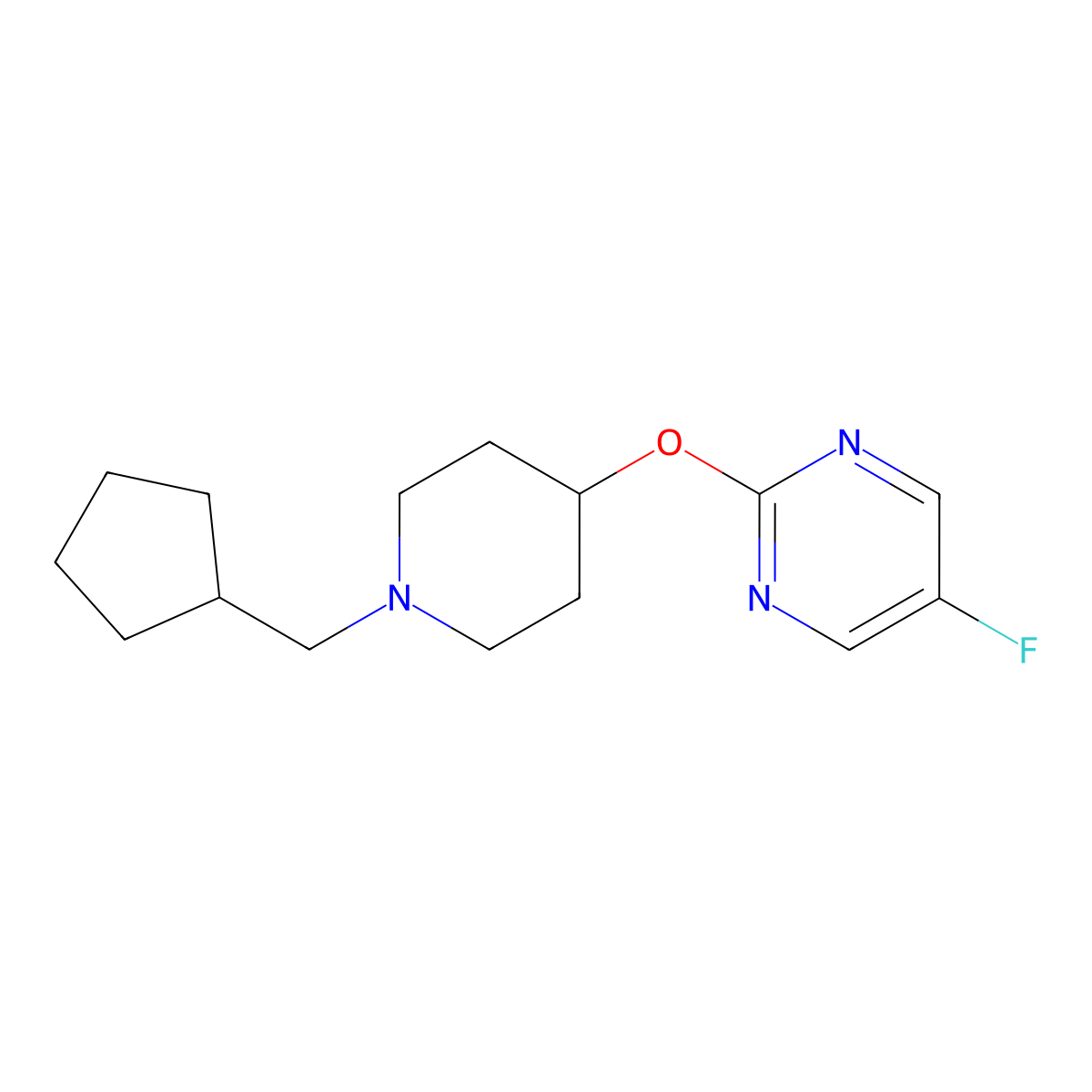 2-{[1-(Cyclopentylmethyl)piperidin-4-yl]oxy}-5-fluoropyrimidine molecular structure, CAS 2415489-43-7