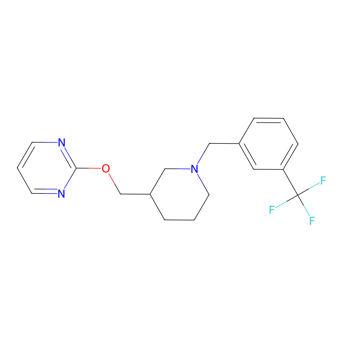2-[(1-{[3-(Trifluoromethyl)phenyl]methyl}piperidin-3-yl)methoxy]pyrimidine molecular structure, CAS 2415489-46-0