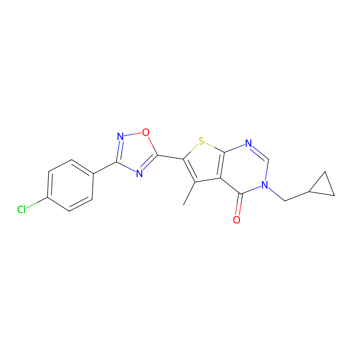 6-[3-(4-chlorophenyl)-1,2,4-oxadiazol-5-yl]-3-(cyclopropylmethyl)-5-methyl-3H,4H-thieno[2,3-d]pyrimidin-4-one molecular structure, CAS 2415489-47-1