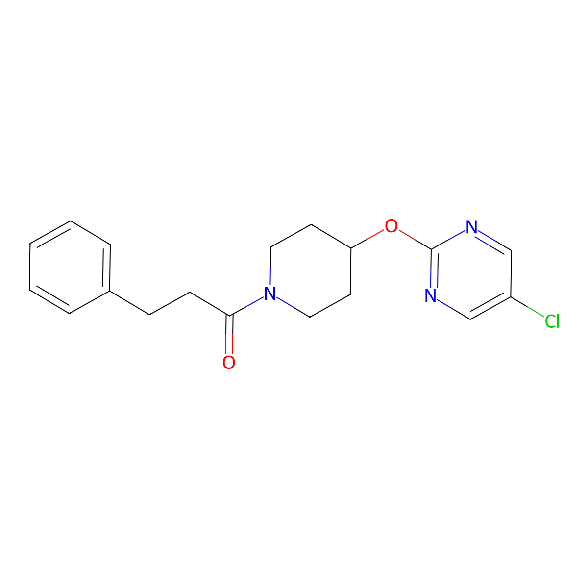 1-{4-[(5-Chloropyrimidin-2-yl)oxy]piperidin-1-yl}-3-phenylpropan-1-one molecular structure, CAS 2415489-49-3