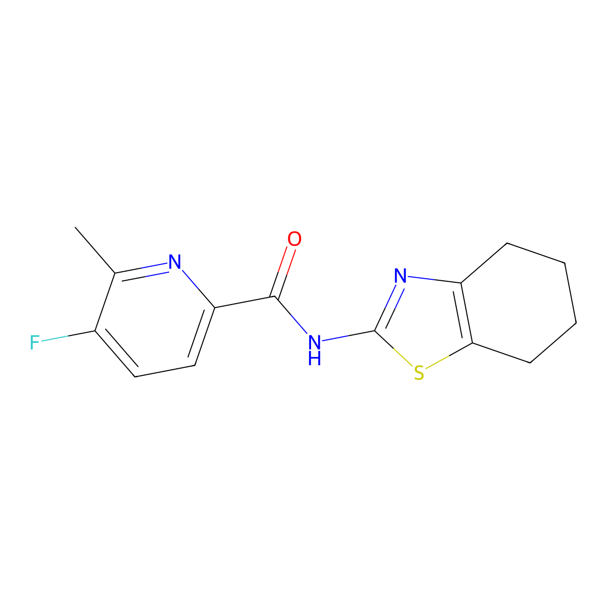 5-Fluoro-6-methyl-N-(4,5,6,7-tetrahydro-1,3-benzothiazol-2-yl)pyridine-2-carboxamide molecular structure, CAS 2415489-51-7