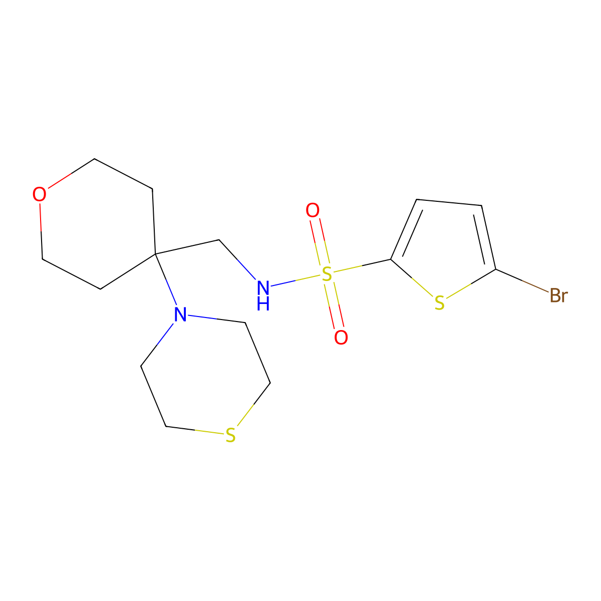 5-bromo-N-{[4-(thiomorpholin-4-yl)oxan-4-yl]methyl}thiophene-2-sulfonamide molecular structure, CAS 2415489-52-8