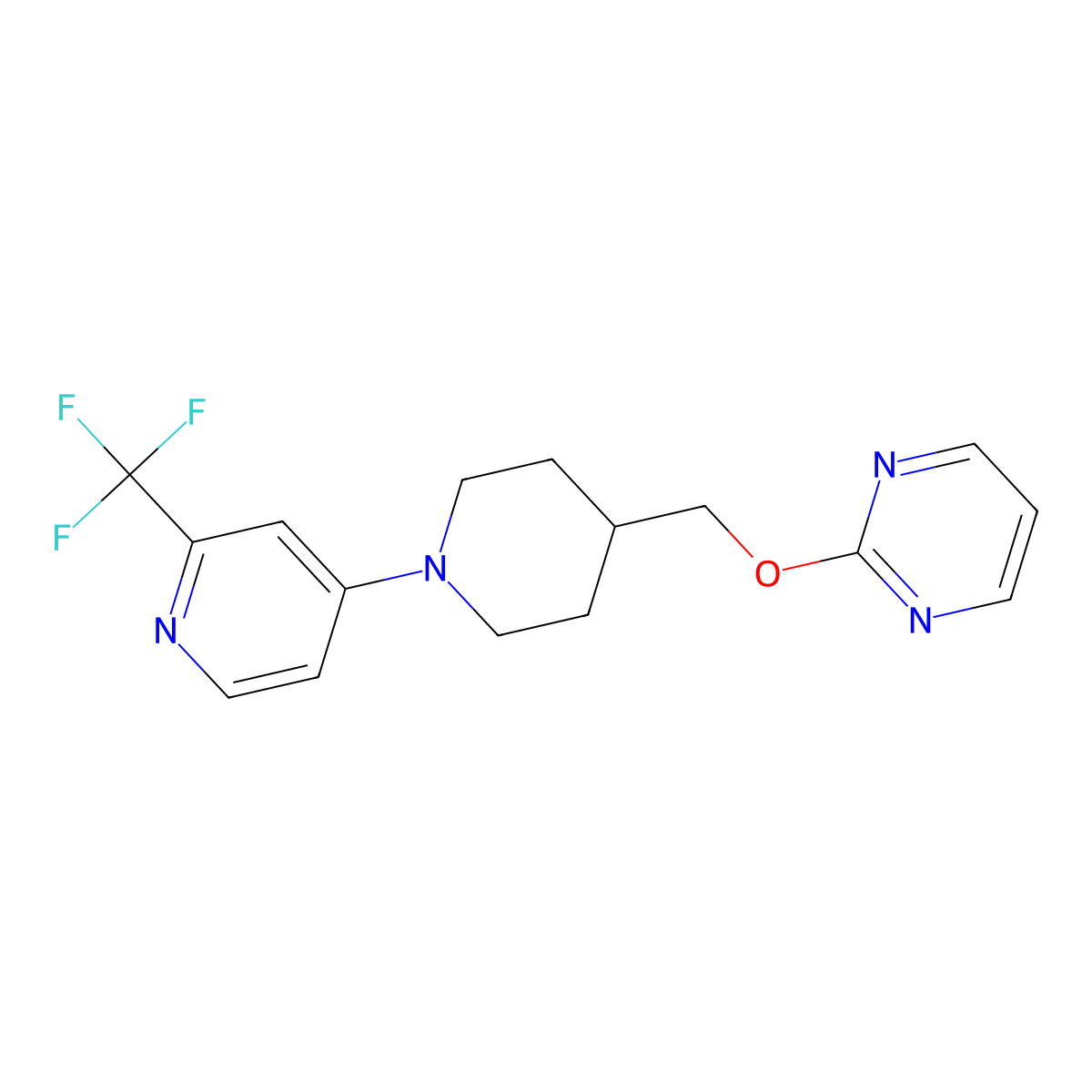 2-({1-[2-(Trifluoromethyl)pyridin-4-yl]piperidin-4-yl}methoxy)pyrimidine molecular structure, CAS 2415489-53-9