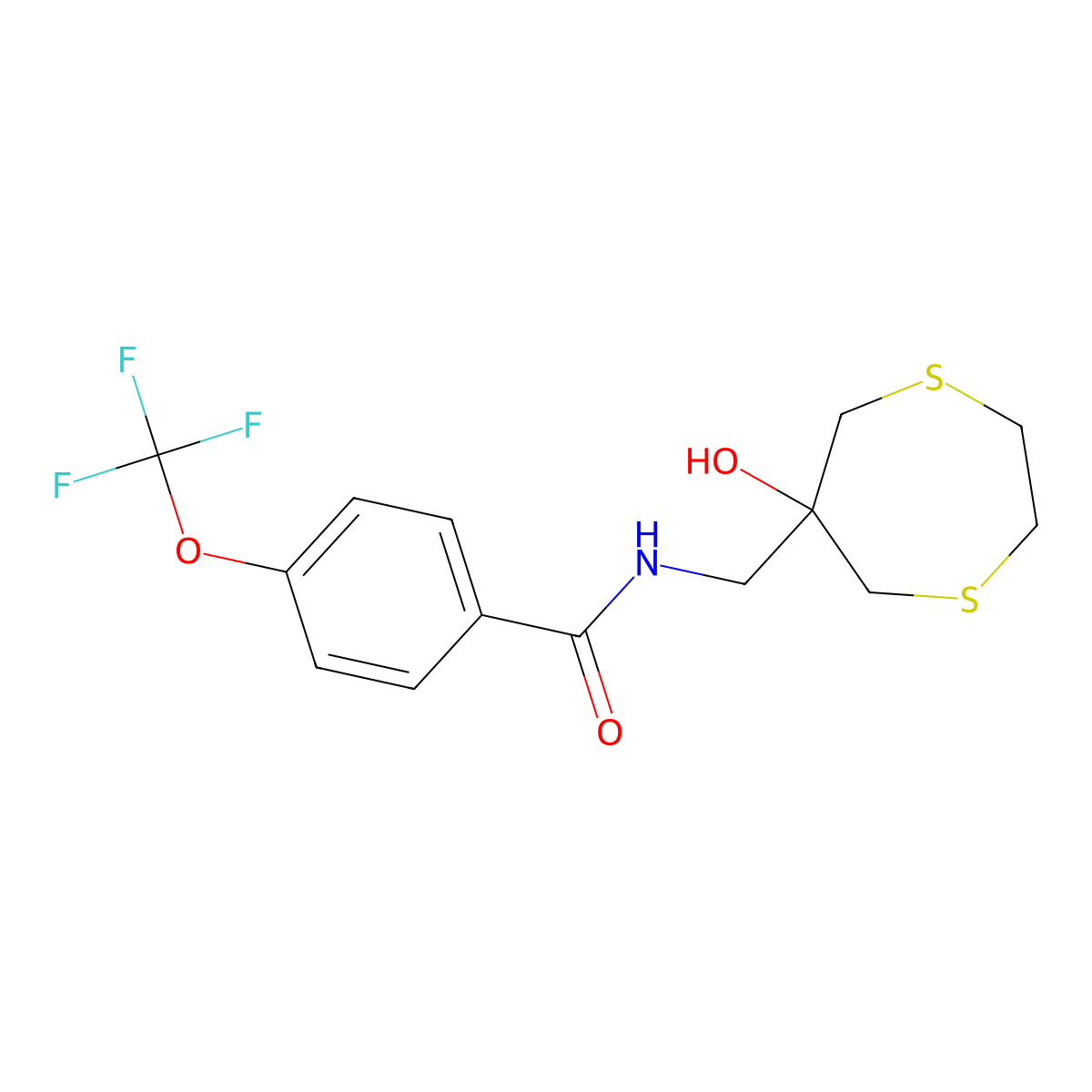 N-[(6-Hydroxy-1,4-dithiepan-6-yl)methyl]-4-(trifluoromethoxy)benzamide molecular structure, CAS 2415489-54-0