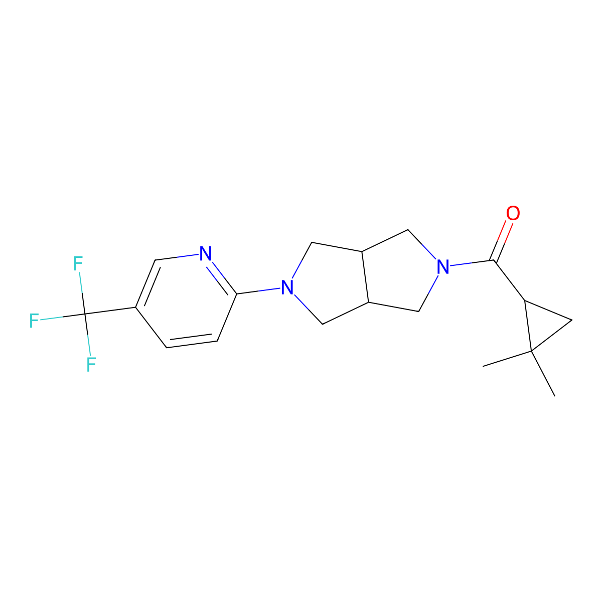 2-[5-(2,2-Dimethylcyclopropanecarbonyl)-octahydropyrrolo[3,4-c]pyrrol-2-yl]-5-(trifluoromethyl)pyridine molecular structure, CAS 2415489-56-2