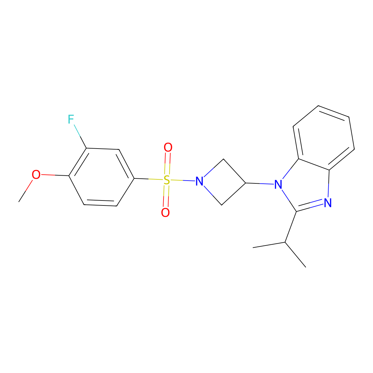 1-[1-(3-fluoro-4-methoxybenzenesulfonyl)azetidin-3-yl]-2-(propan-2-yl)-1H-1,3-benzodiazole molecular structure, CAS 2415489-63-1