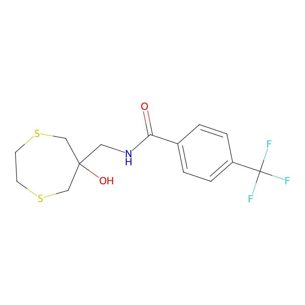 N-[(6-Hydroxy-1,4-dithiepan-6-yl)methyl]-4-(trifluoromethyl)benzamide molecular structure, CAS 2415489-65-3