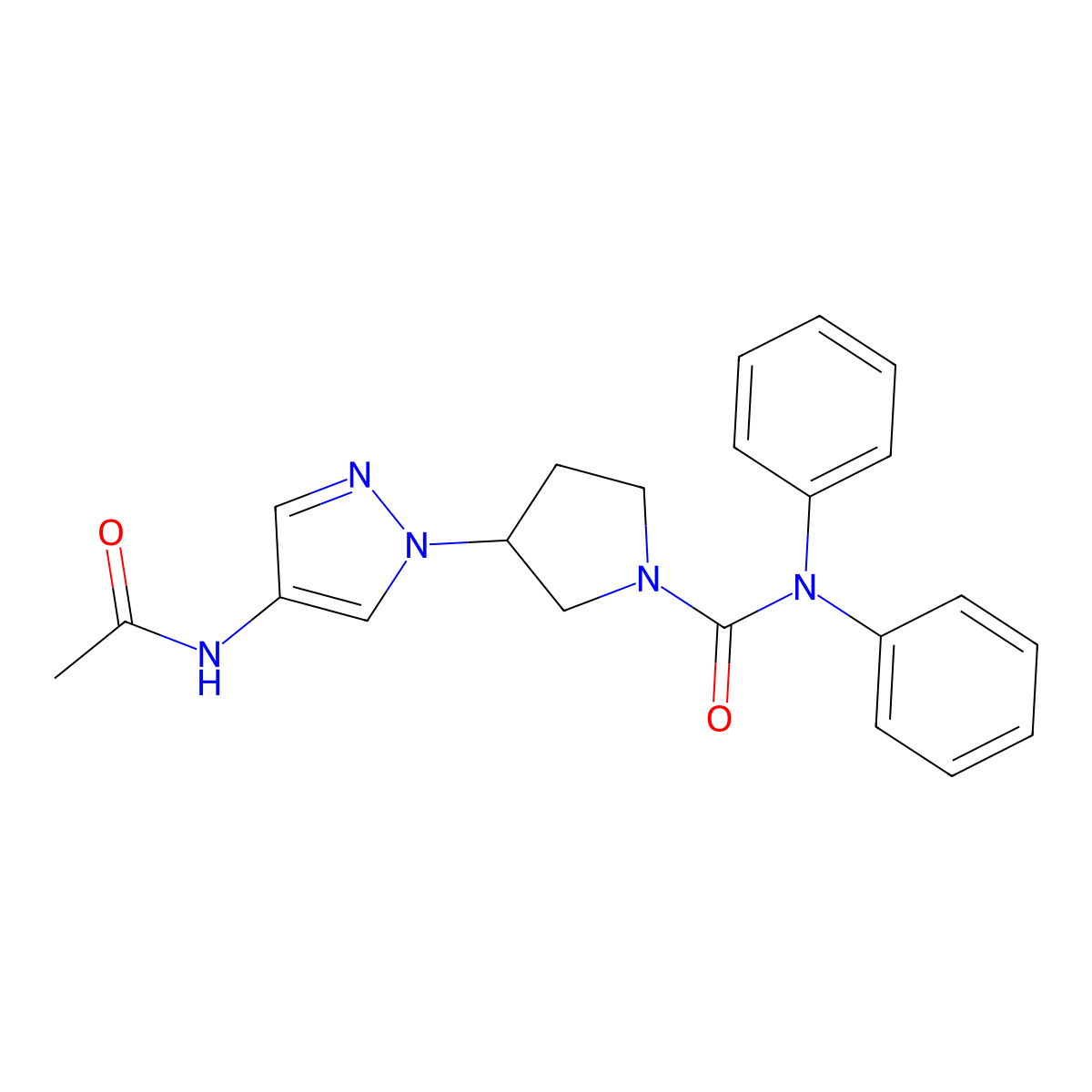 3-(4-acetamido-1H-pyrazol-1-yl)-N,N-diphenylpyrrolidine-1-carboxamide molecular structure, CAS 2415489-66-4