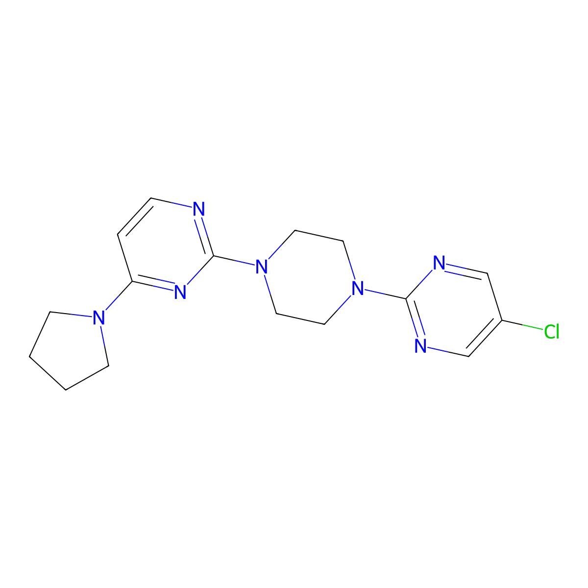 2-[4-(5-Chloropyrimidin-2-yl)piperazin-1-yl]-4-(pyrrolidin-1-yl)pyrimidine molecular structure, CAS 2415489-67-5
