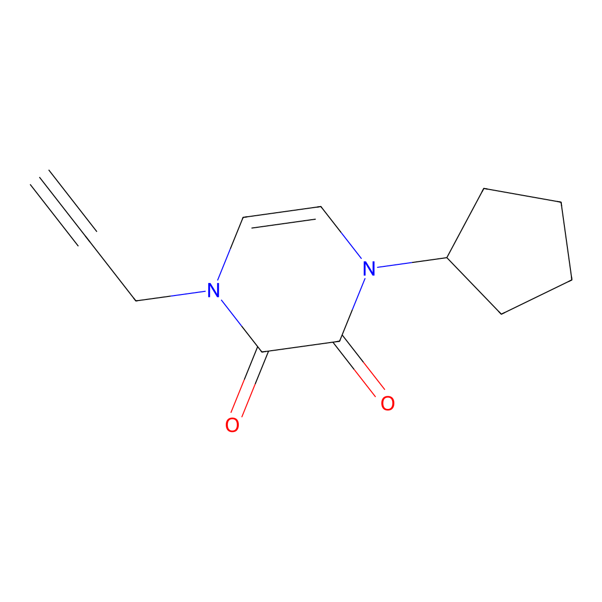 1-Cyclopentyl-4-(prop-2-yn-1-yl)-1,2,3,4-tetrahydropyrazine-2,3-dione molecular structure, CAS 2415489-71-1
