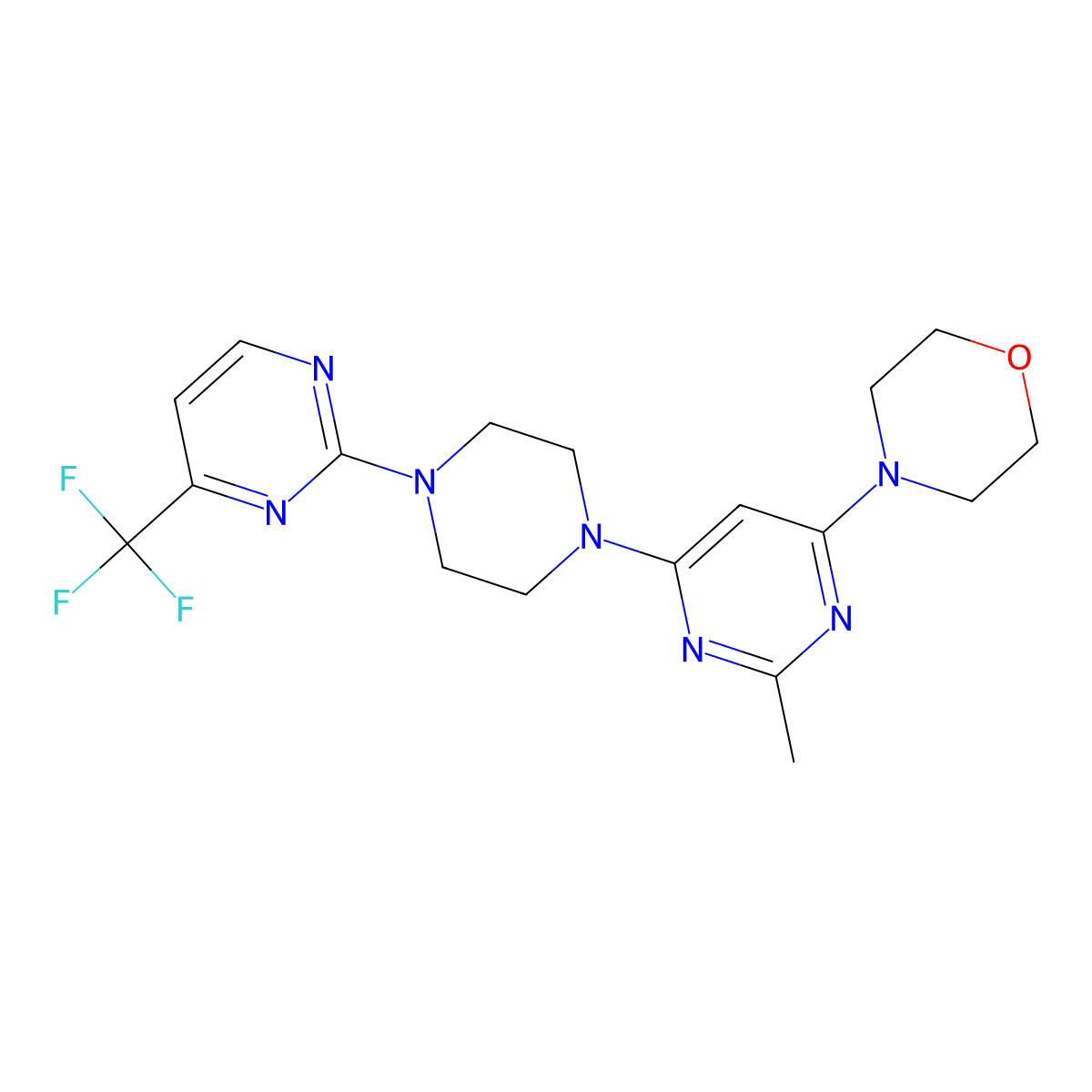 4-(2-Methyl-6-{4-[4-(trifluoromethyl)pyrimidin-2-yl]piperazin-1-yl}pyrimidin-4-yl)morpholine molecular structure, CAS 2415489-72-2