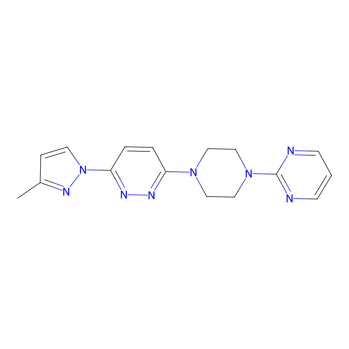 3-(3-methyl-1H-pyrazol-1-yl)-6-[4-(pyrimidin-2-yl)piperazin-1-yl]pyridazine molecular structure, CAS 2415489-73-3