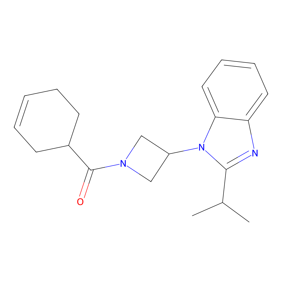 1-[1-(cyclohex-3-ene-1-carbonyl)azetidin-3-yl]-2-(propan-2-yl)-1H-1,3-benzodiazole molecular structure, CAS 2415489-83-5