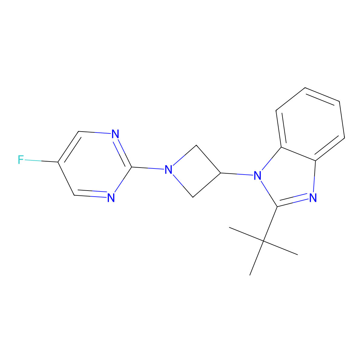 2-tert-butyl-1-[1-(5-fluoropyrimidin-2-yl)azetidin-3-yl]-1H-1,3-benzodiazole molecular structure, CAS 2415489-89-1