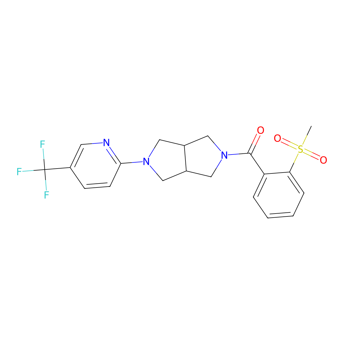 2-[5-(2-Methanesulfonylbenzoyl)-octahydropyrrolo[3,4-c]pyrrol-2-yl]-5-(trifluoromethyl)pyridine molecular structure, CAS 2415489-90-4