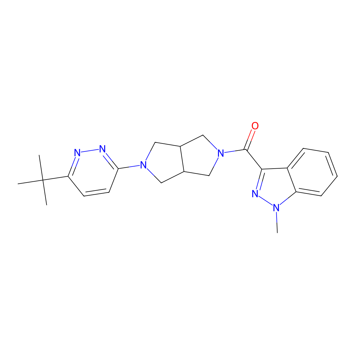 3-[5-(6-tert-butylpyridazin-3-yl)-octahydropyrrolo[3,4-c]pyrrole-2-carbonyl]-1-methyl-1H-indazole molecular structure, CAS 2415489-92-6