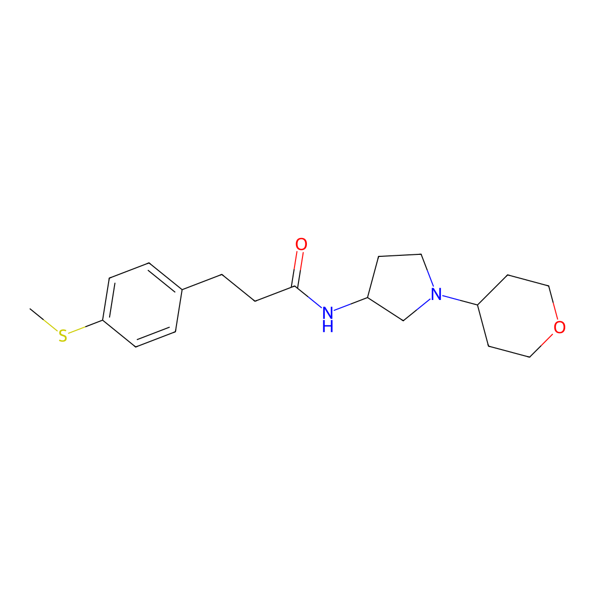 3-[4-(methylsulfanyl)phenyl]-N-[1-(oxan-4-yl)pyrrolidin-3-yl]propanamide molecular structure, CAS 2415489-95-9