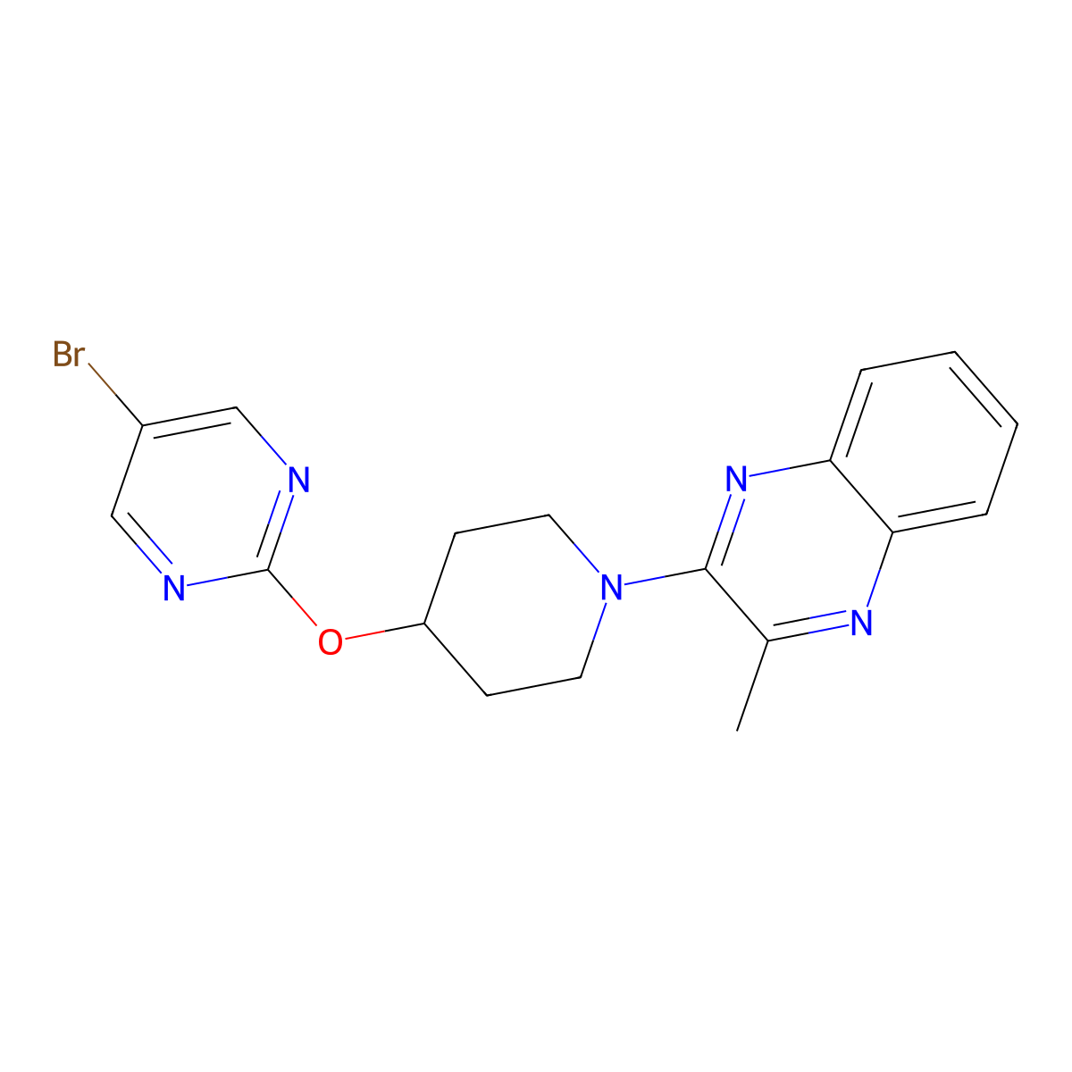 2-{4-[(5-Bromopyrimidin-2-yl)oxy]piperidin-1-yl}-3-methylquinoxaline molecular structure, CAS 2415490-00-3