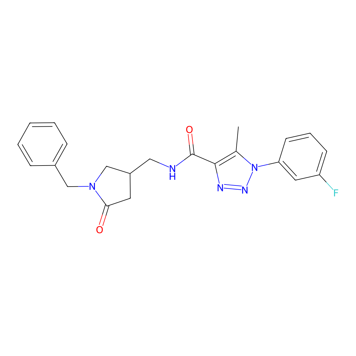N-[(1-benzyl-5-oxopyrrolidin-3-yl)methyl]-1-(3-fluorophenyl)-5-methyl-1H-1,2,3-triazole-4-carboxamide molecular structure, CAS 2415490-02-5