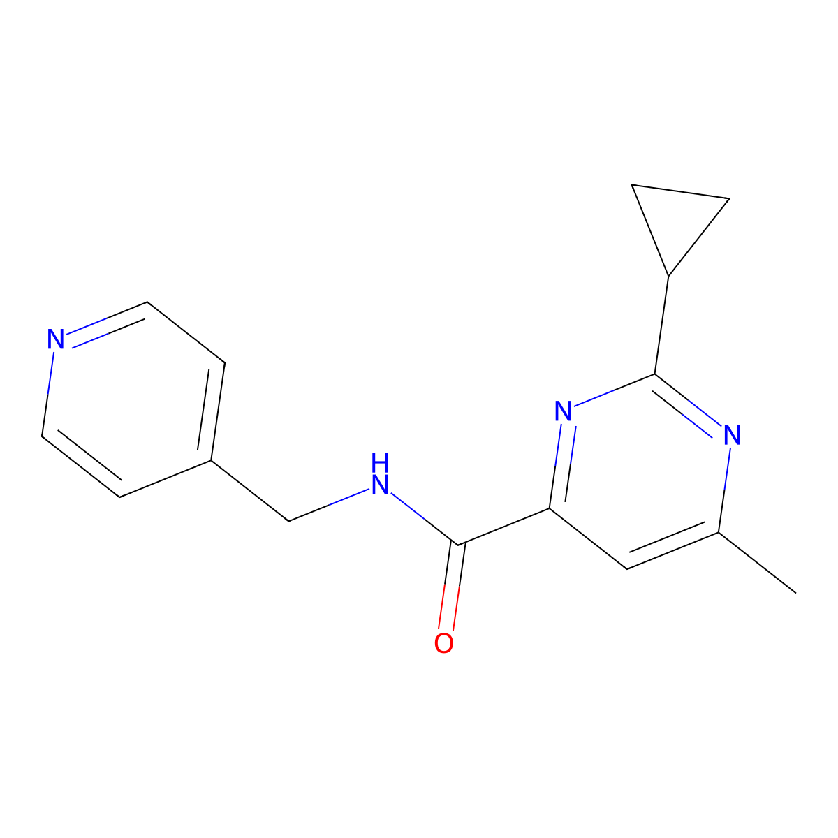 2-cyclopropyl-6-methyl-N-[(pyridin-4-yl)methyl]pyrimidine-4-carboxamide molecular structure, CAS 2415490-05-8