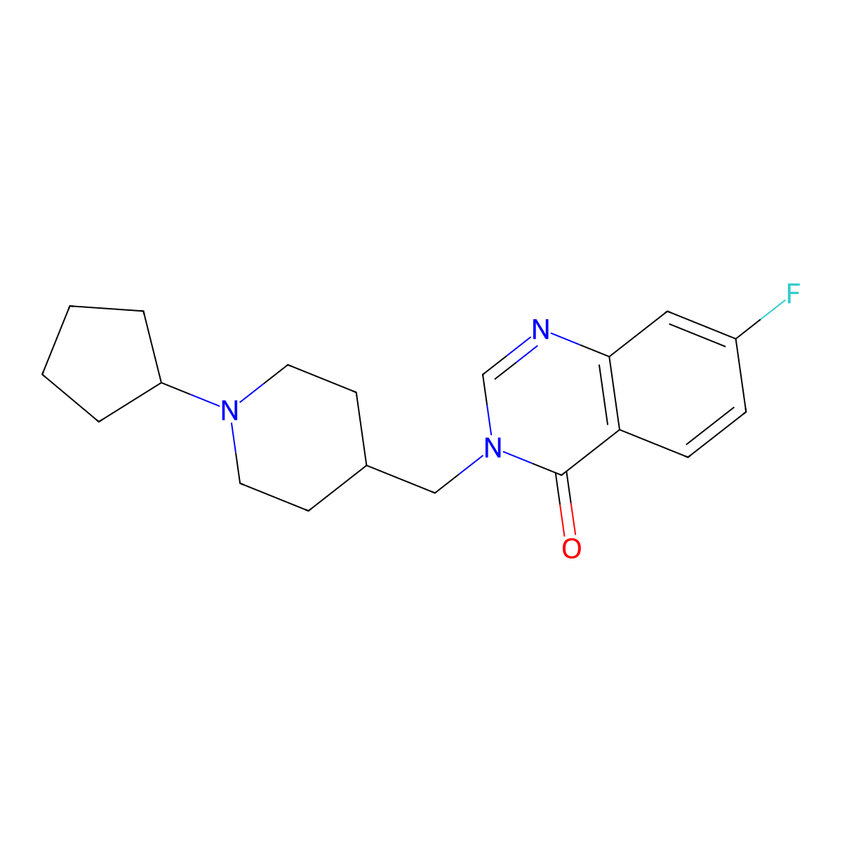 3-[(1-Cyclopentylpiperidin-4-yl)methyl]-7-fluoro-3,4-dihydroquinazolin-4-one molecular structure, CAS 2415490-09-2