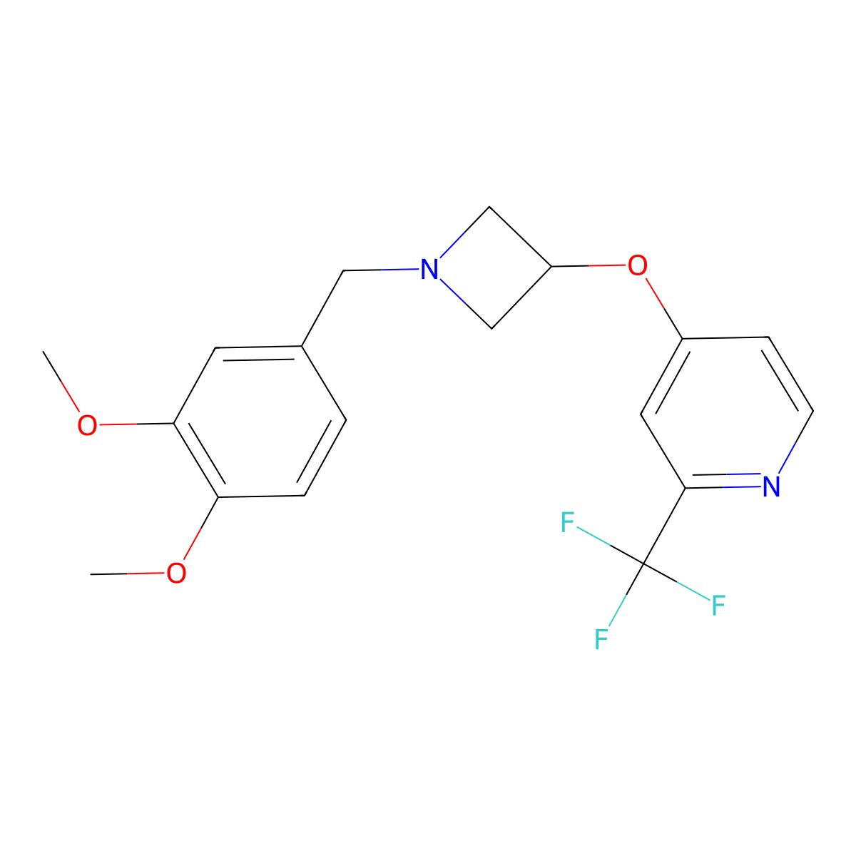 4-({1-[(3,4-Dimethoxyphenyl)methyl]azetidin-3-yl}oxy)-2-(trifluoromethyl)pyridine molecular structure, CAS 2415490-11-6