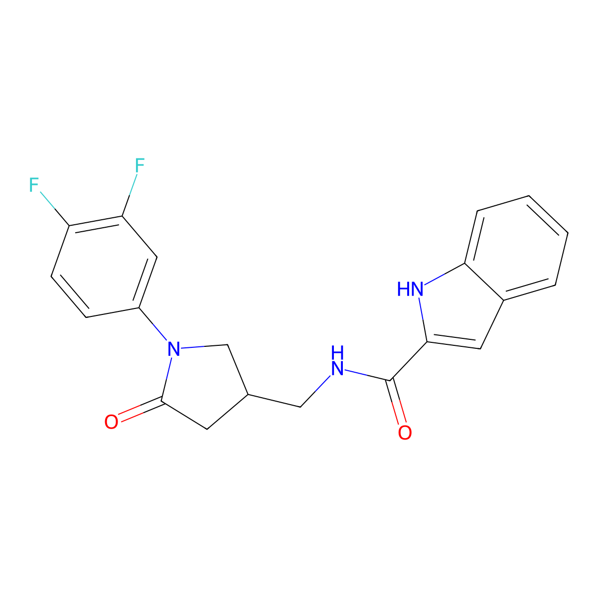 N-{[1-(3,4-difluorophenyl)-5-oxopyrrolidin-3-yl]methyl}-1H-indole-2-carboxamide molecular structure, CAS 2415490-12-7