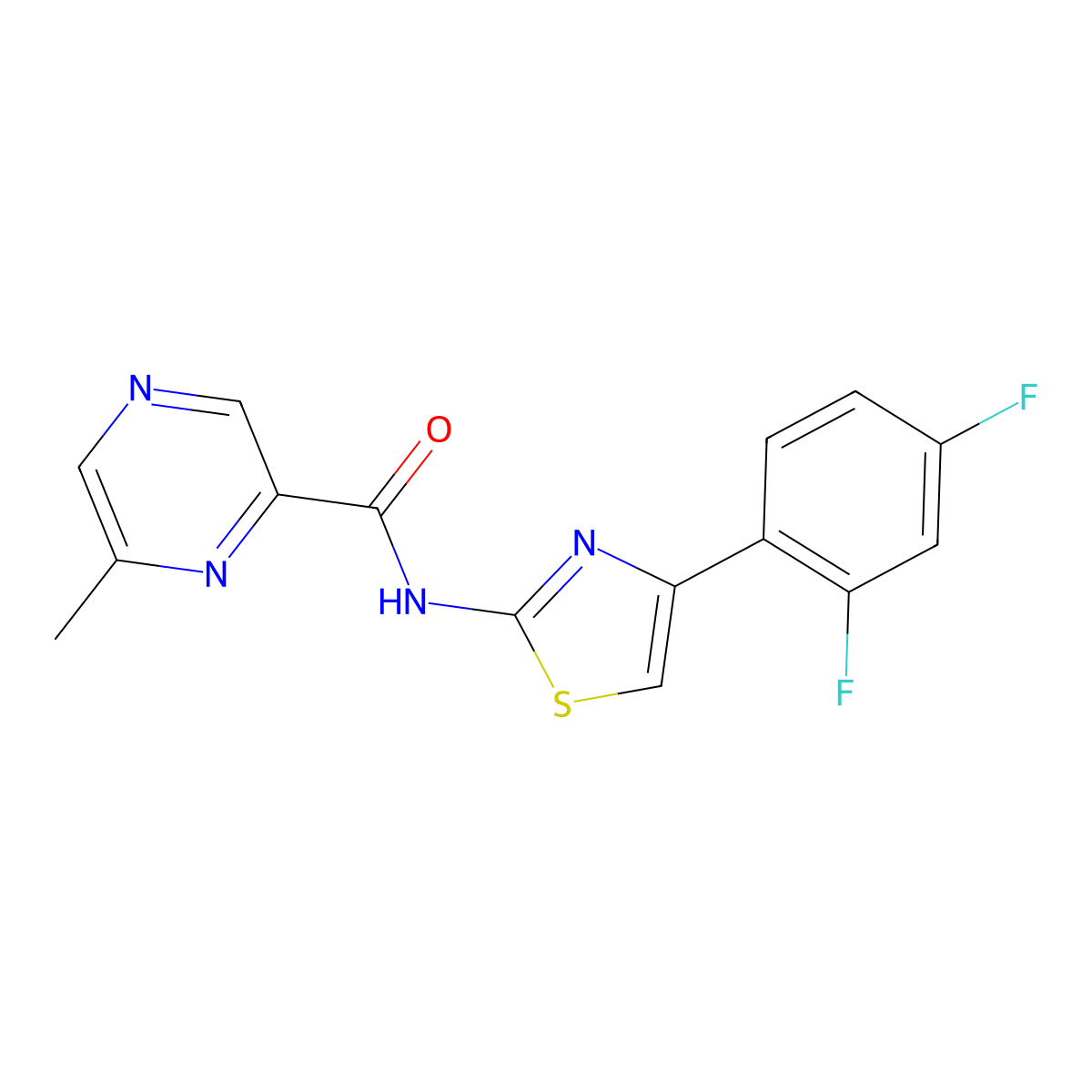 N-[4-(2,4-Difluorophenyl)-1,3-thiazol-2-yl]-6-methylpyrazine-2-carboxamide molecular structure, CAS 2415490-13-8