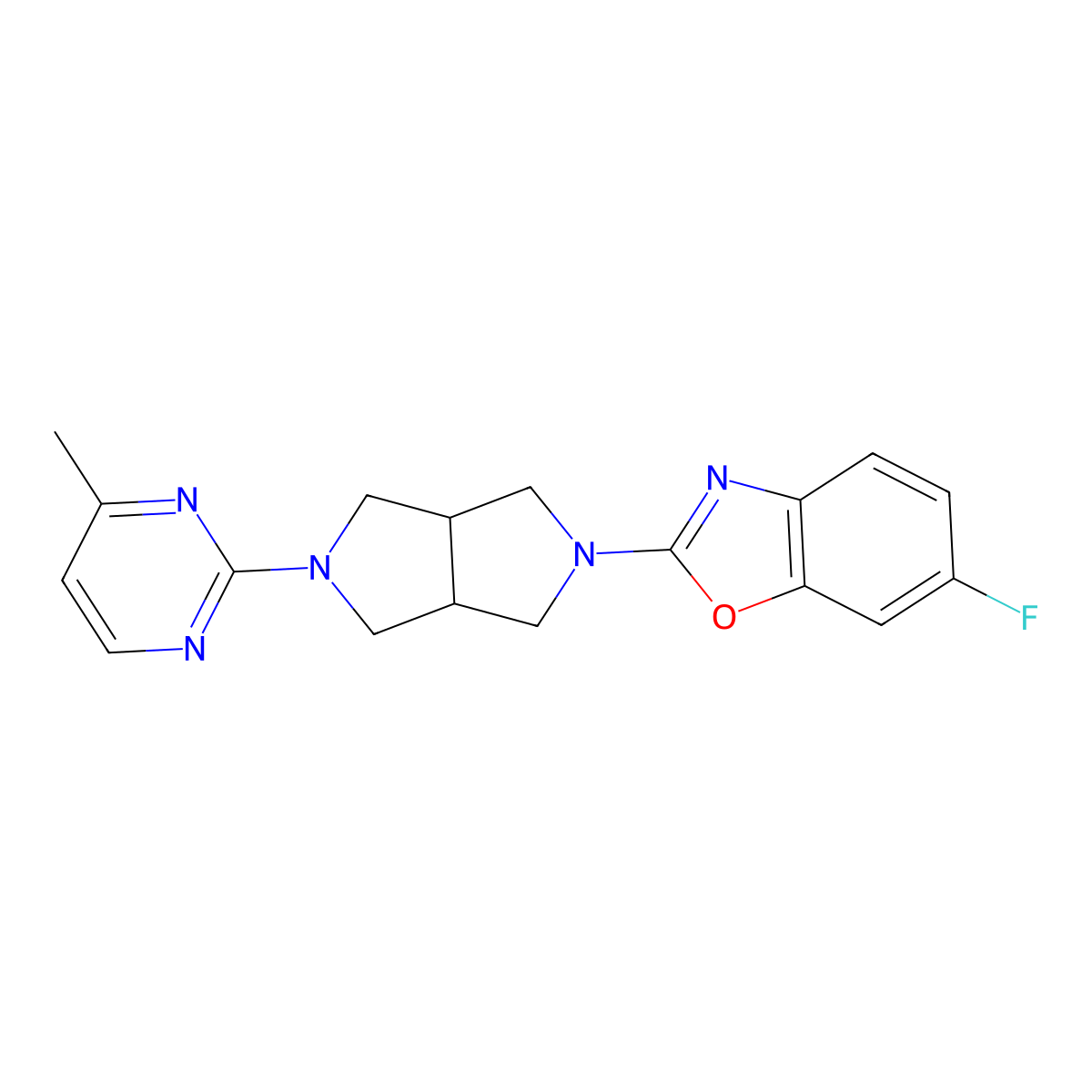 6-Fluoro-2-[5-(4-methylpyrimidin-2-yl)-octahydropyrrolo[3,4-c]pyrrol-2-yl]-1,3-benzoxazole molecular structure, CAS 2415490-14-9