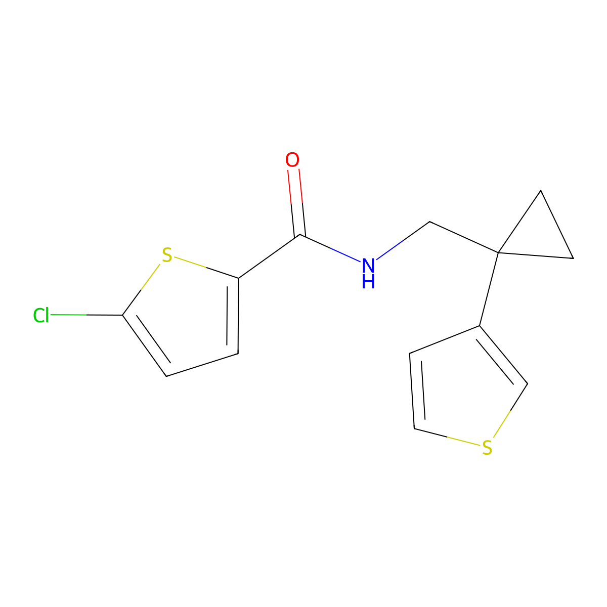 5-chloro-N-{[1-(thiophen-3-yl)cyclopropyl]methyl}thiophene-2-carboxamide molecular structure, CAS 2415490-18-3