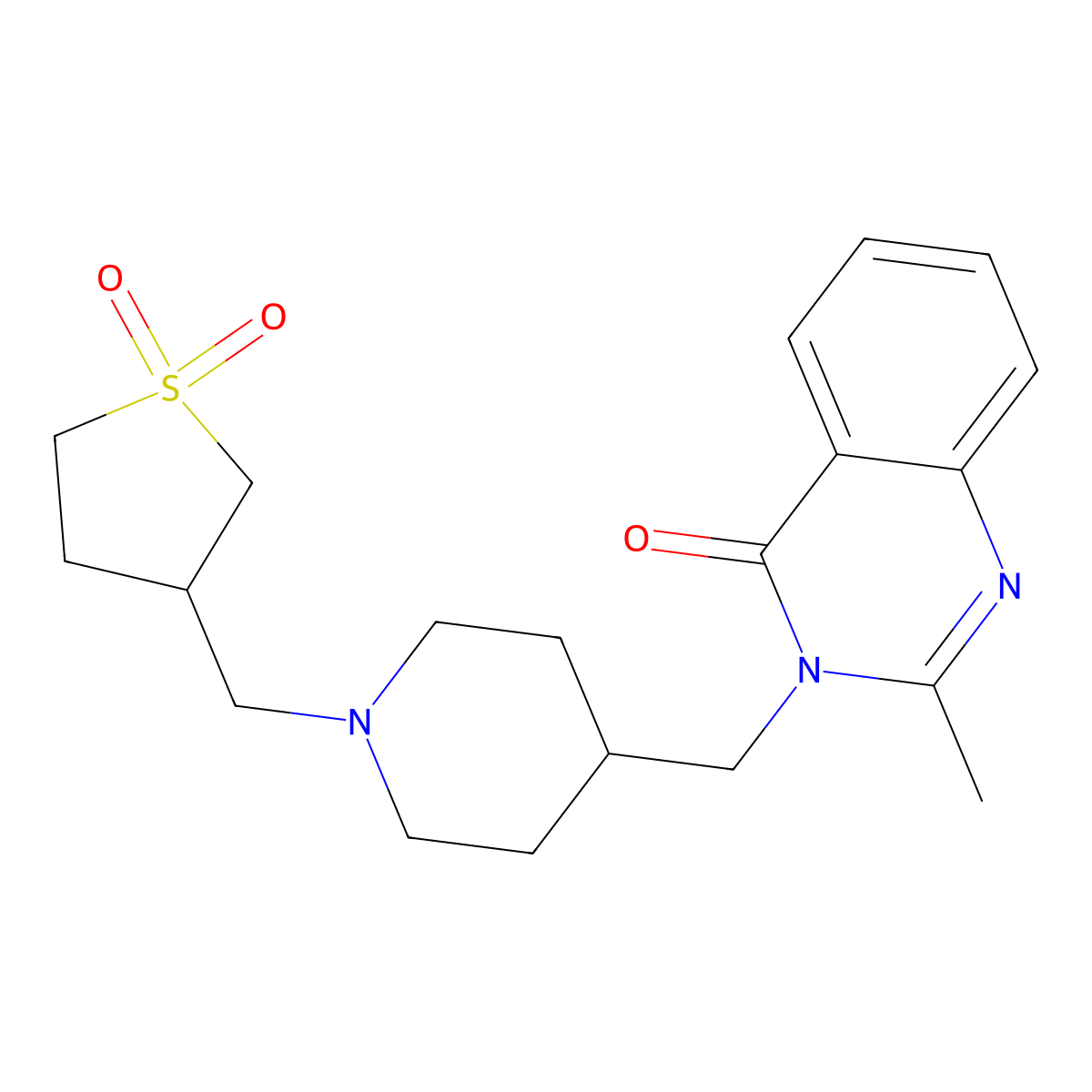 3-({4-[(2-Methyl-4-oxo-3,4-dihydroquinazolin-3-yl)methyl]piperidin-1-yl}methyl)-1lambda6-thiolane-1,1-dione molecular structure, CAS 2415490-20-7