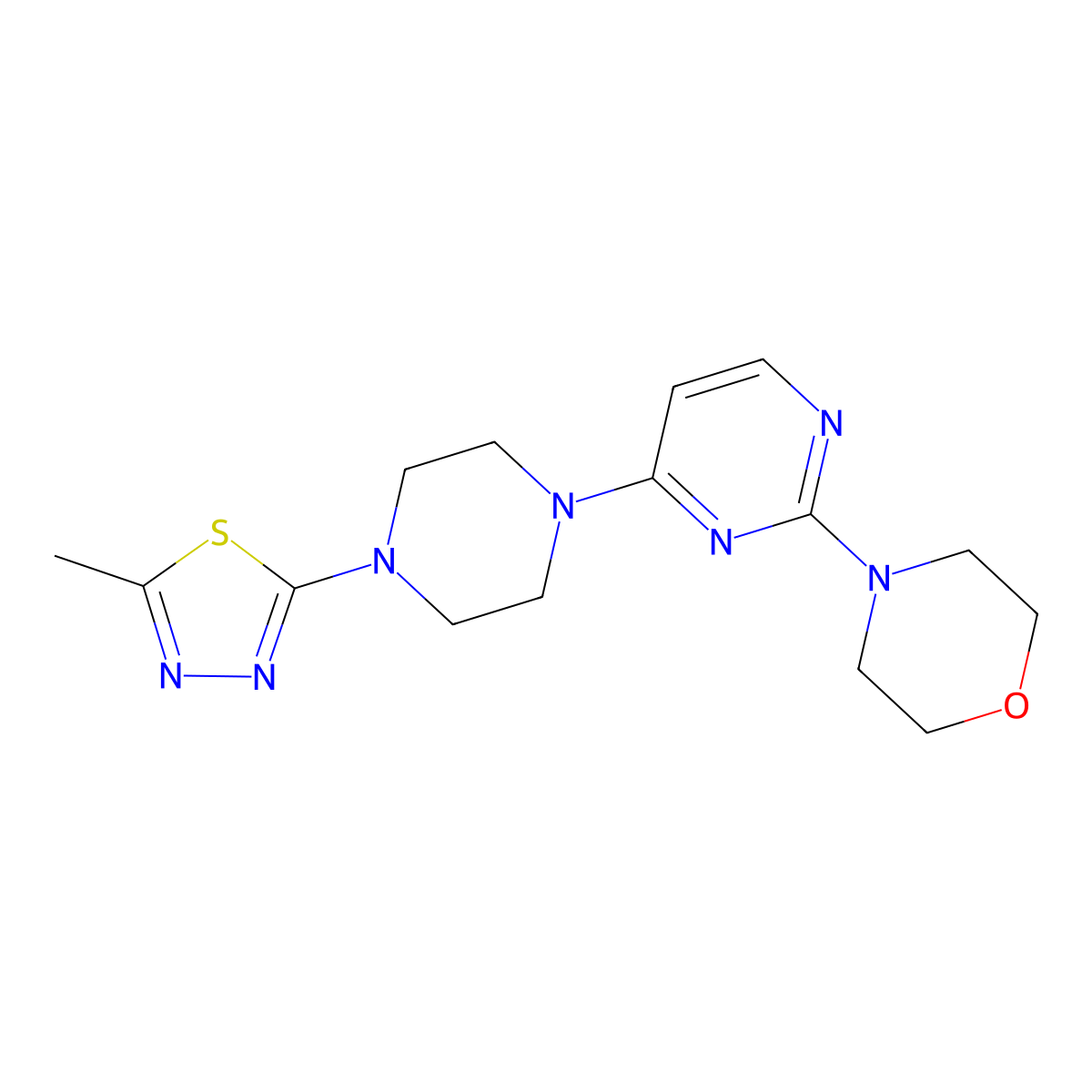 4-{4-[4-(5-Methyl-1,3,4-thiadiazol-2-yl)piperazin-1-yl]pyrimidin-2-yl}morpholine molecular structure, CAS 2415490-27-4