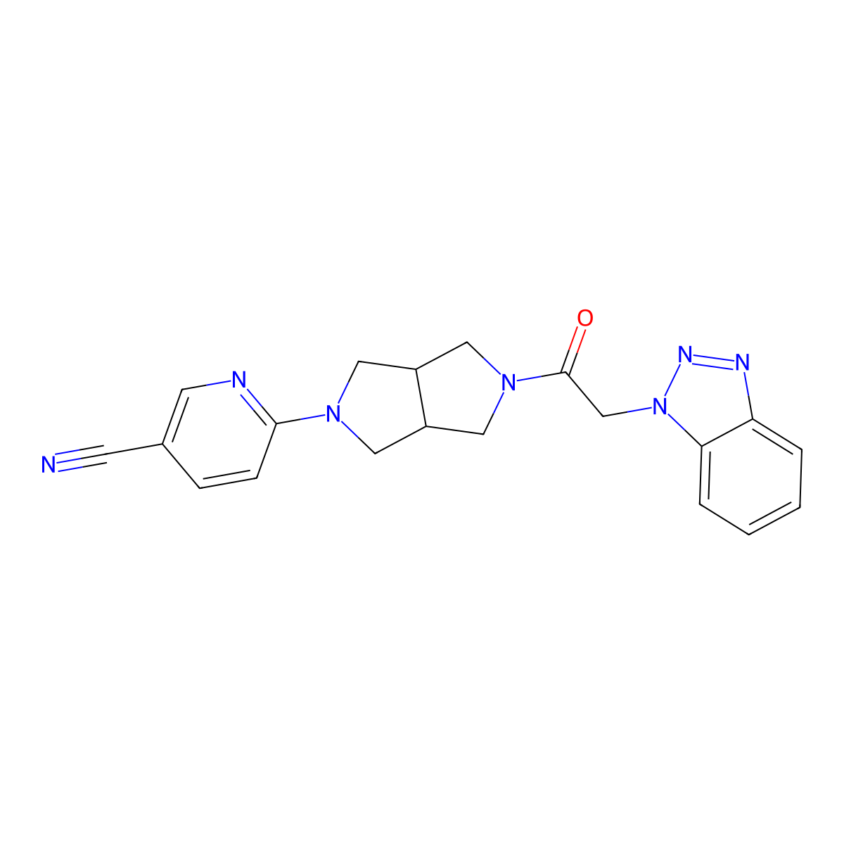 6-{5-[2-(1H-1,2,3-benzotriazol-1-yl)acetyl]-octahydropyrrolo[3,4-c]pyrrol-2-yl}pyridine-3-carbonitrile molecular structure, CAS 2415490-40-1