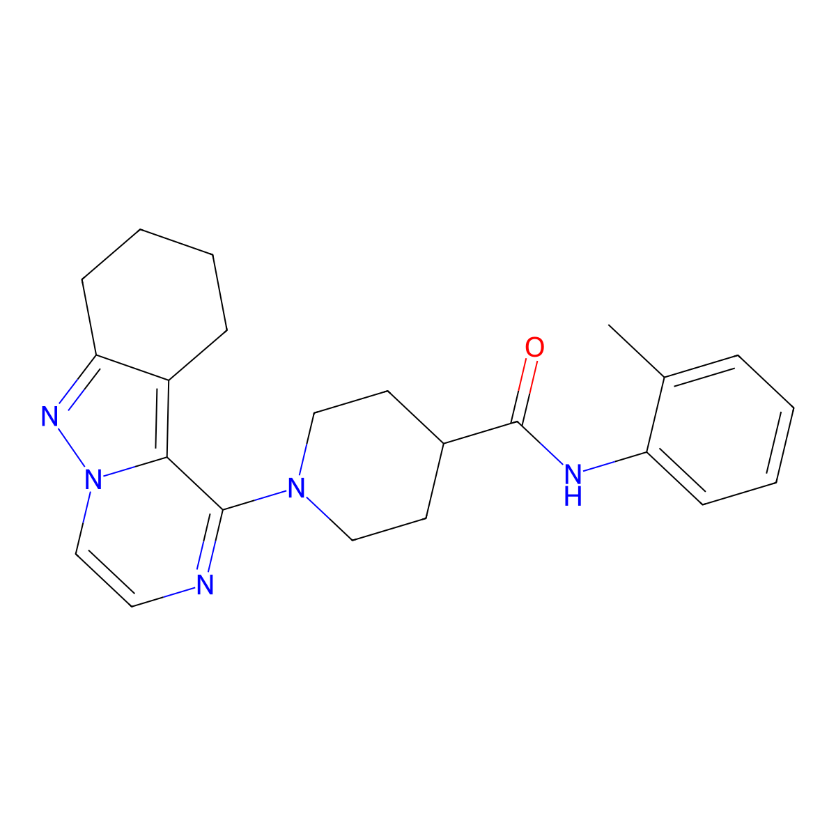 N-(2-methylphenyl)-1-{7H,8H,9H,10H-pyrazino[1,2-b]indazol-1-yl}piperidine-4-carboxamide molecular structure, CAS 2415490-42-3