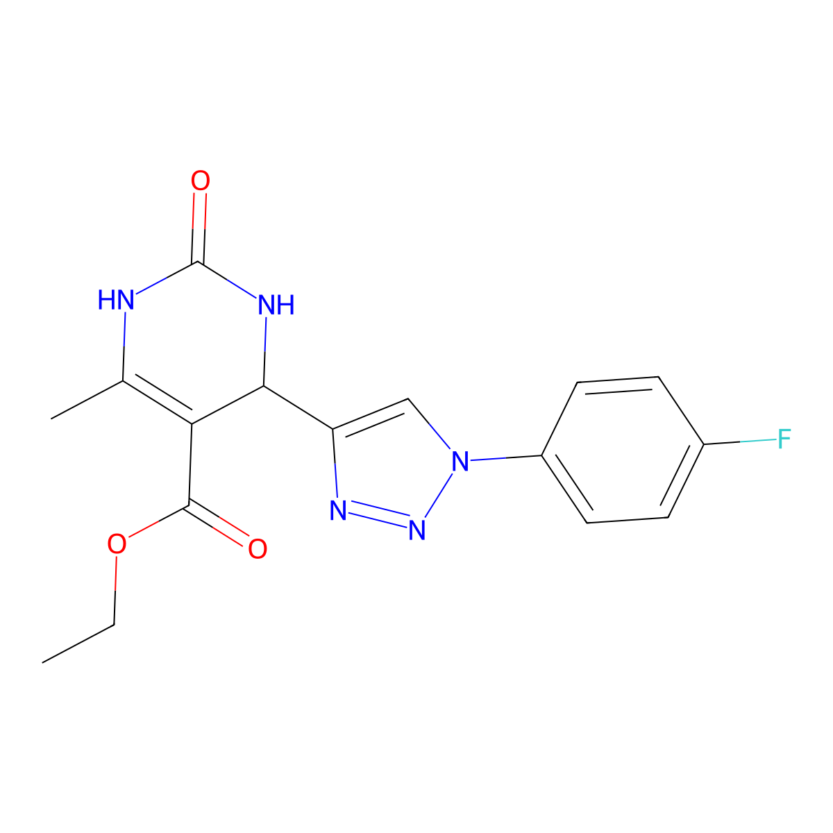 ethyl 4-[1-(4-fluorophenyl)-1H-1,2,3-triazol-4-yl]-6-methyl-2-oxo-1,2,3,4-tetrahydropyrimidine-5-carboxylate molecular structure, CAS 2415490-44-5