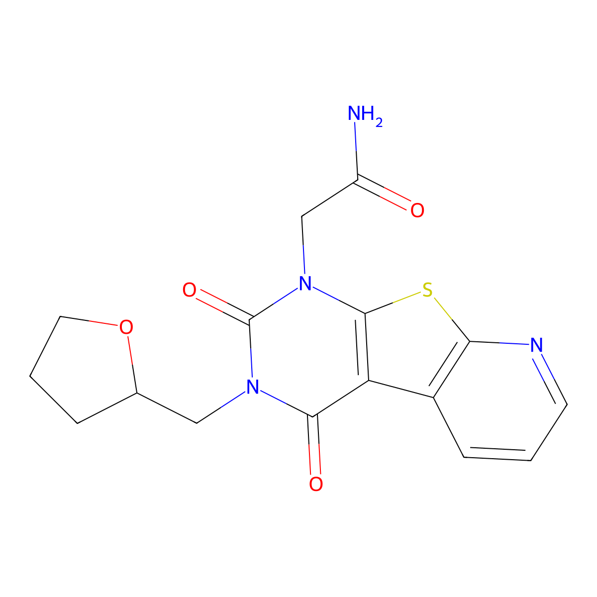 2-{3,5-Dioxo-4-[(oxolan-2-yl)methyl]-8-thia-4,6,10-triazatricyclo[7.4.0.0^{2,7}]trideca-1(13),2(7),9,11-tetraen-6-yl}acetamide molecular structure, CAS 2415490-47-8