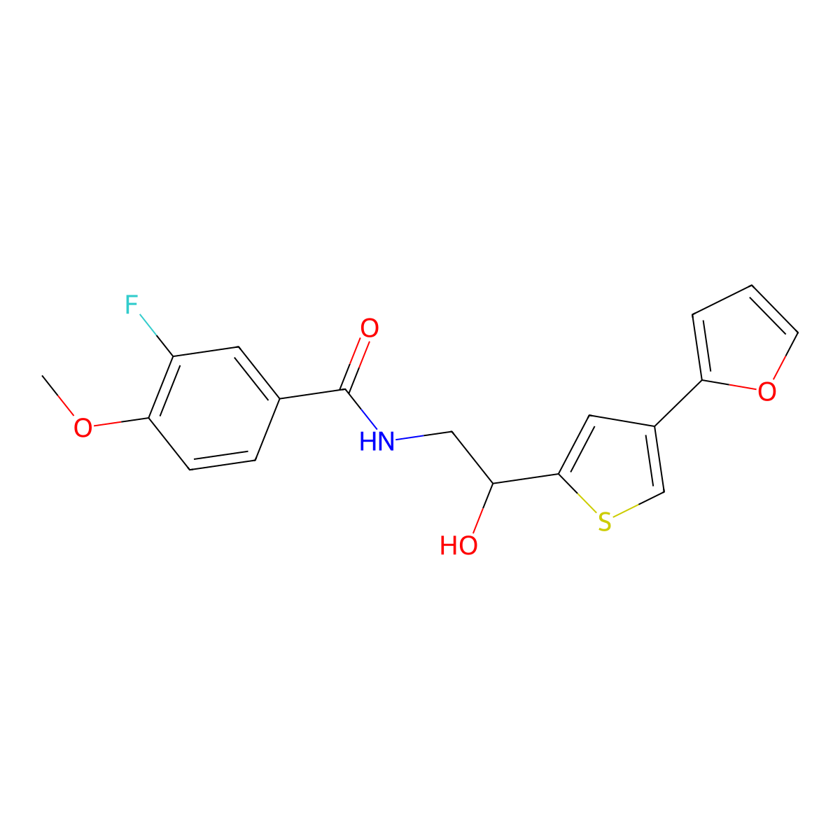 3-fluoro-N-{2-[4-(furan-2-yl)thiophen-2-yl]-2-hydroxyethyl}-4-methoxybenzamide molecular structure, CAS 2415490-52-5