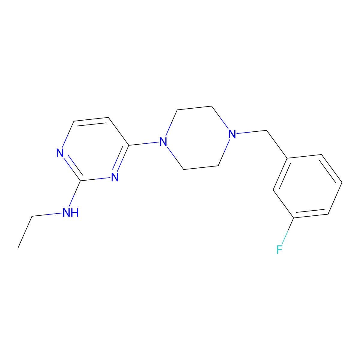 N-ethyl-4-{4-[(3-fluorophenyl)methyl]piperazin-1-yl}pyrimidin-2-amine molecular structure, CAS 2415490-53-6
