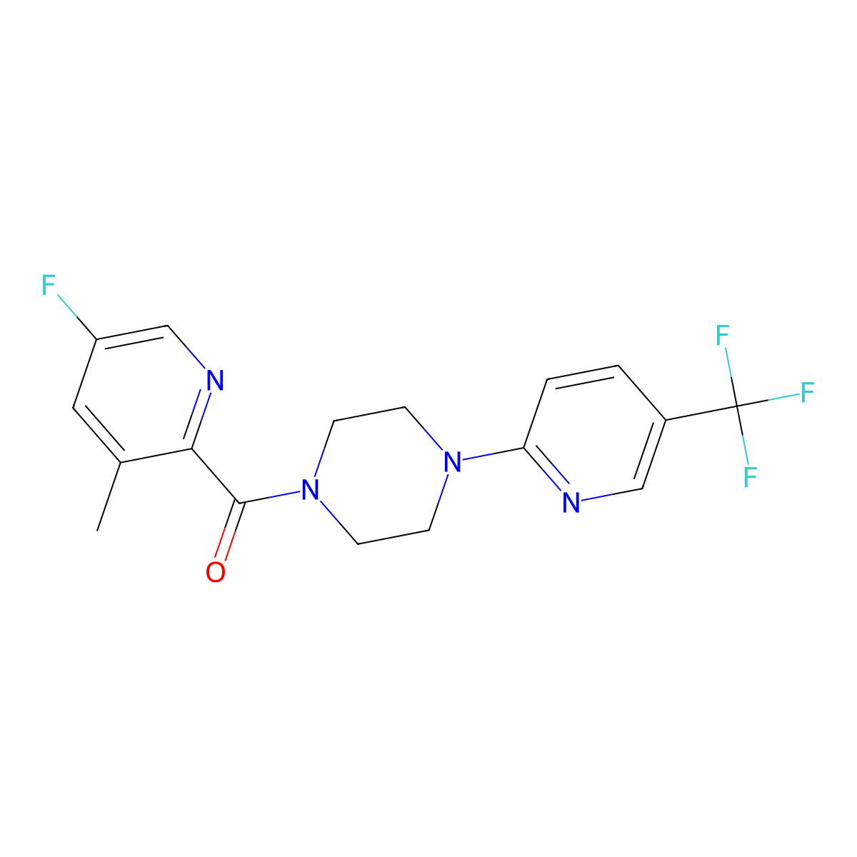 1-(5-Fluoro-3-methylpyridine-2-carbonyl)-4-[5-(trifluoromethyl)pyridin-2-yl]piperazine molecular structure, CAS 2415490-55-8